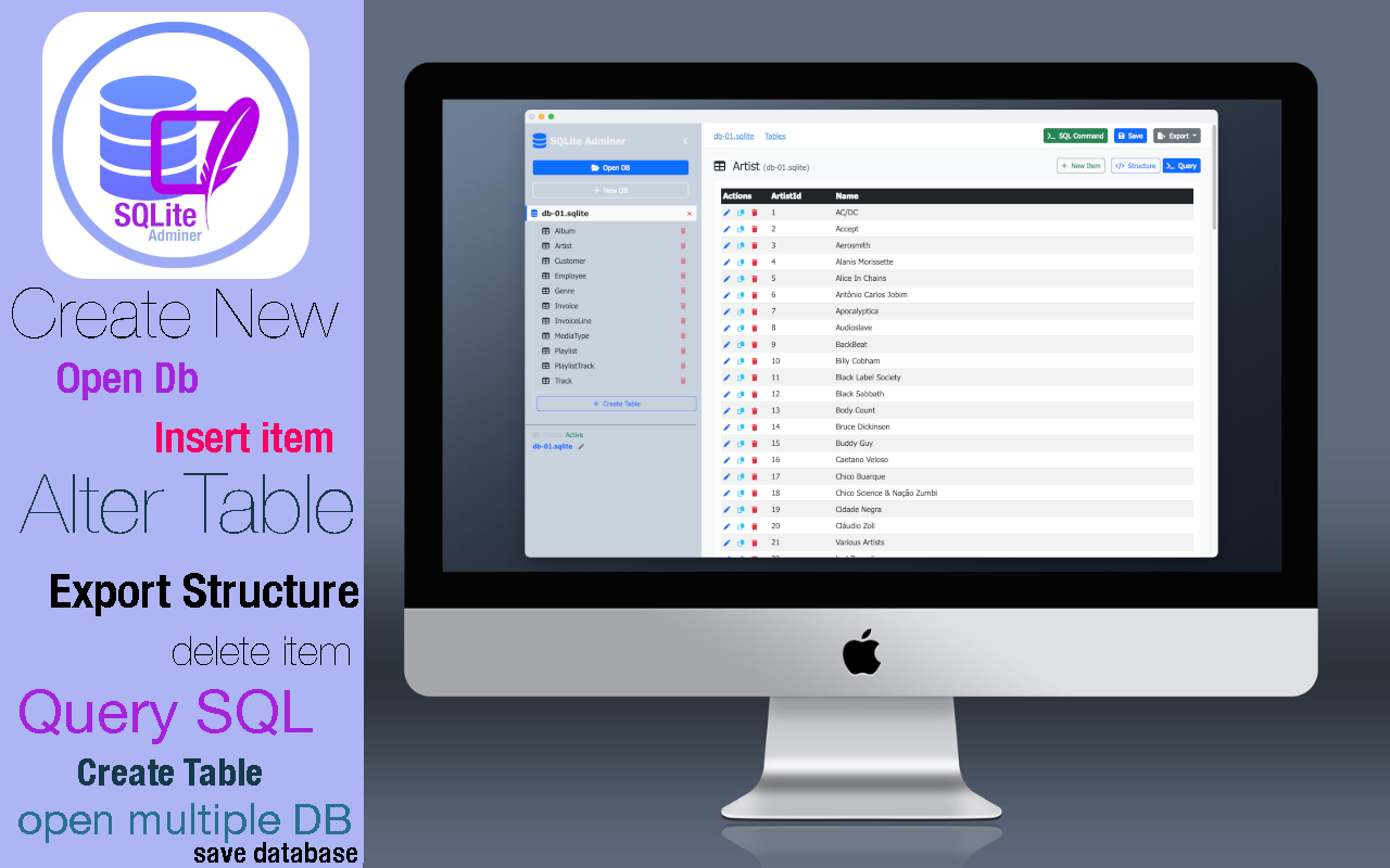 SQLite Adminer Main Interface